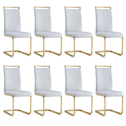 Modern Dining Chairs Set of 8 Sudica Faux Leather Dining Room Chairs with Golden Legs High Back Chair,Light Grey