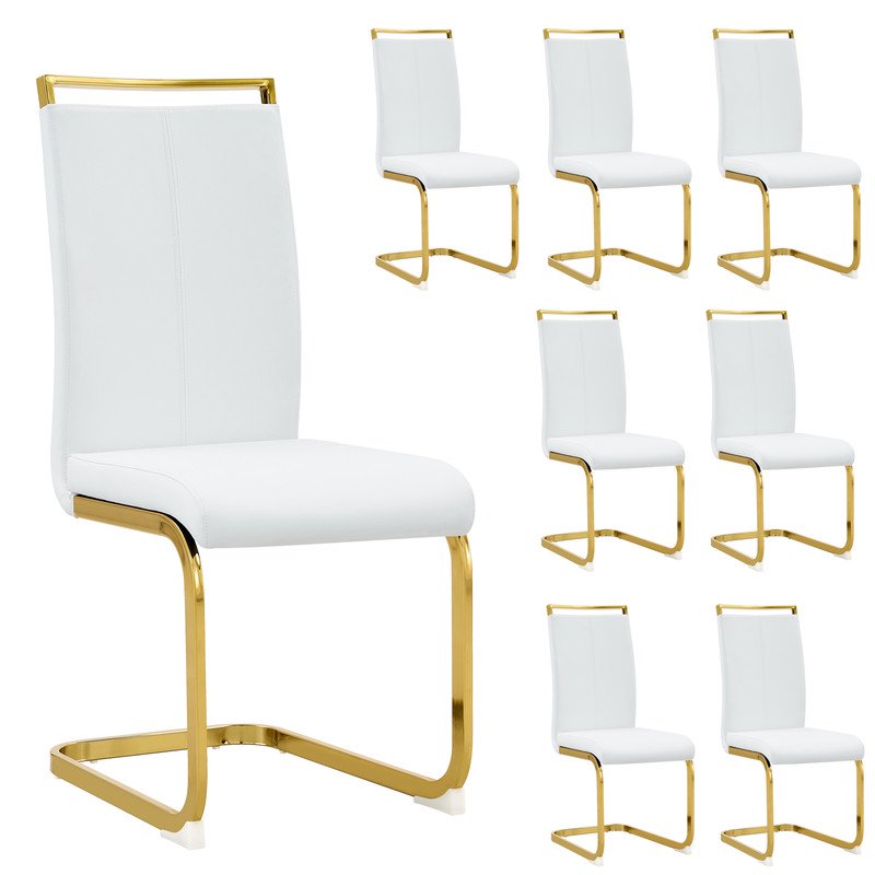 Modern Dining Chairs Set of 8 Sudica Faux Leather Dining Room Chairs with Golden Legs High Back Chair,White