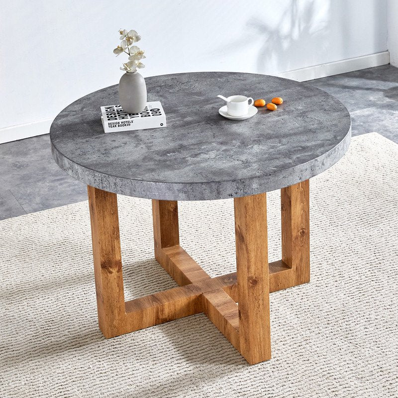 Modern and Practical Circular Dining Table.Sudica 42 inch Coffee Table with Gray Tabletop for Living Room and Bedroom