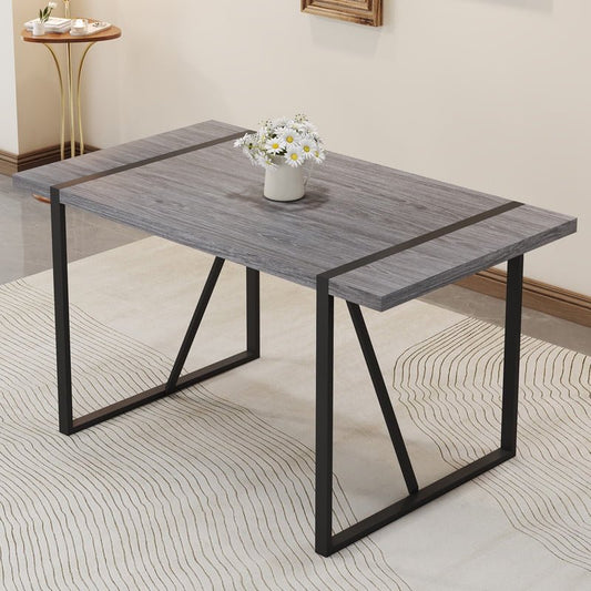 Rectangular Dining Table For 4-6 Person,Sudica 51 inch Gray Tabletop and Black Metal Legs,for Dining Room,Kitchen,Office.