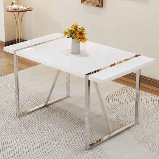 Rectangular Dining Table For 4-6 Person,Sudica 51 inch White Tabletop and Silver Metal Legs,for Dining Room,Kitchen