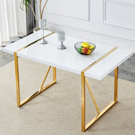 Rectangular Dining Table For 4-6 Person,Sudica 51 inch White Tabletop and golden Metal Legs,for Dining Room,Kitchen