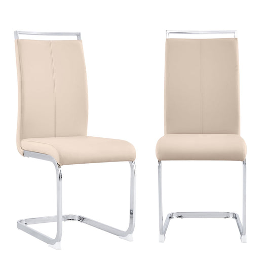 Sudica Dining Chairs Set of 2 Upholstered PU Leather Modern Kitchen Chairs with Chomon Legs, Beige