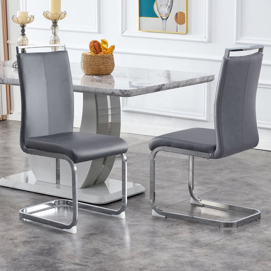 Sudica Dining Chairs Set of 2 Upholstered PU Leather Modern Kitchen Chairs with Chomon Legs, Gray