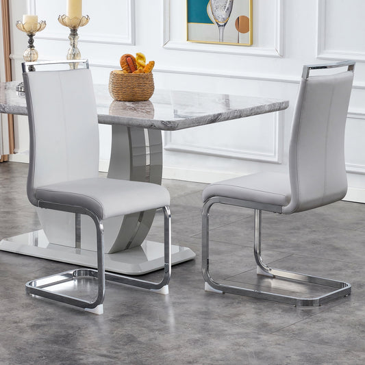 Sudica Dining Chairs Set of 2 Upholstered PU Leather Modern Kitchen Chairs with Chomon Legs, Light Gray