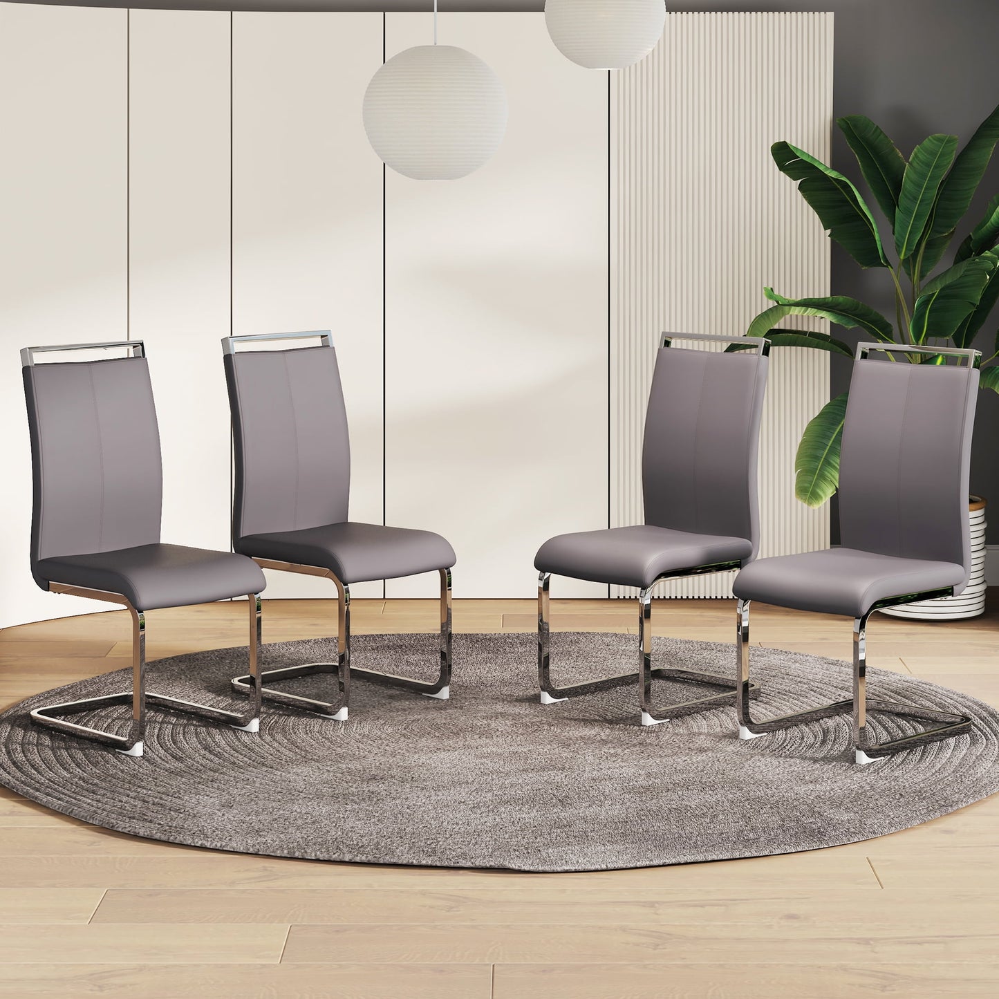 Sudica Dining Chairs Set of 4 Upholstered PU Leather Modern Kitchen Chairs with Chomon Legs, Gray