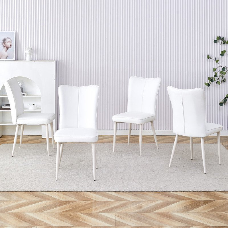 Sudica Modern Dining Chairs Set of 4,Upholstered Leather Kitchen Chairs with White Metal Legs