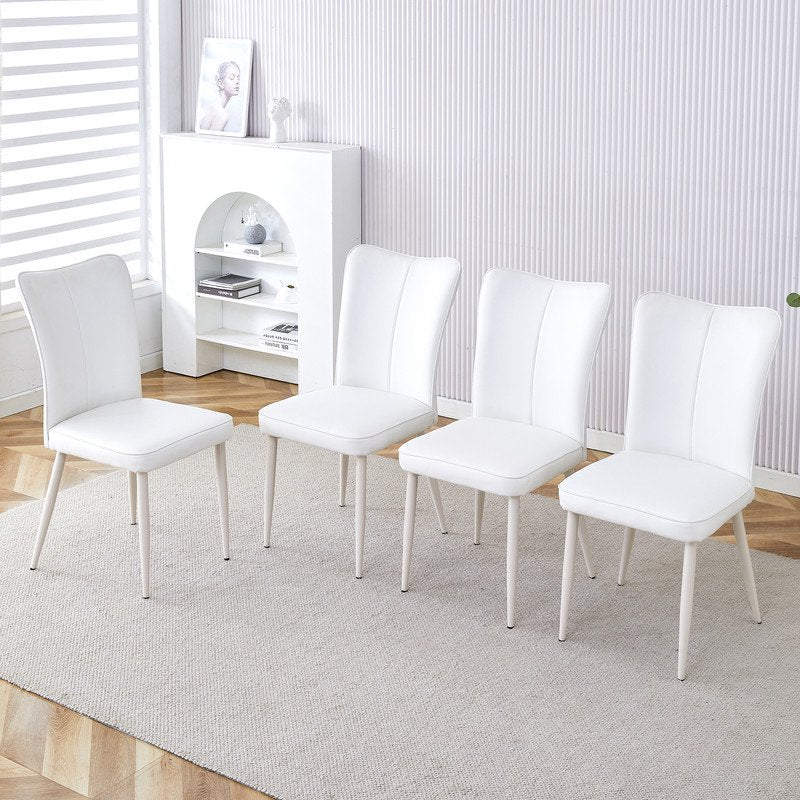 Sudica Modern Dining Chairs Set of 6,Upholstered Leather Kitchen Chairs with White Metal Legs