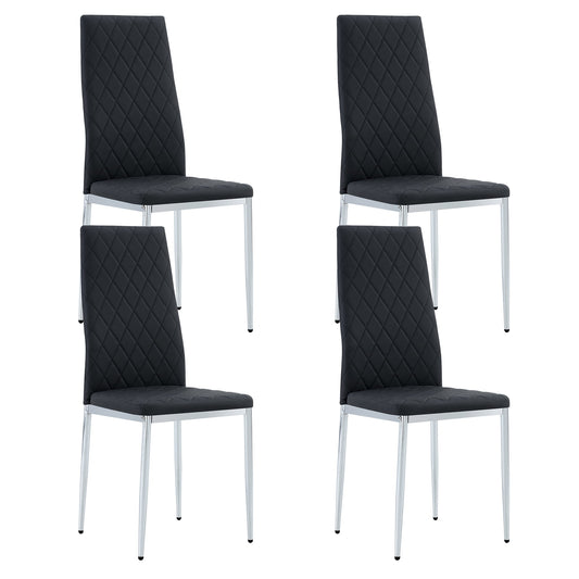 Sudica Upholstered Black Dining Chairs, Set of 4 PU Leather Kitchen Dining Room Chairs with Tall Slat Back