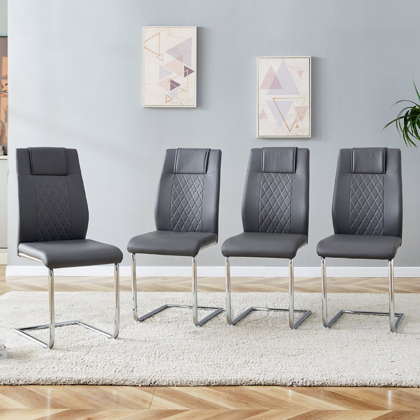 Sudica Upholstered Dining Chairs Set of 4 PU Leather Dining Room Chair with Silver Metal Legs,Dark Gray