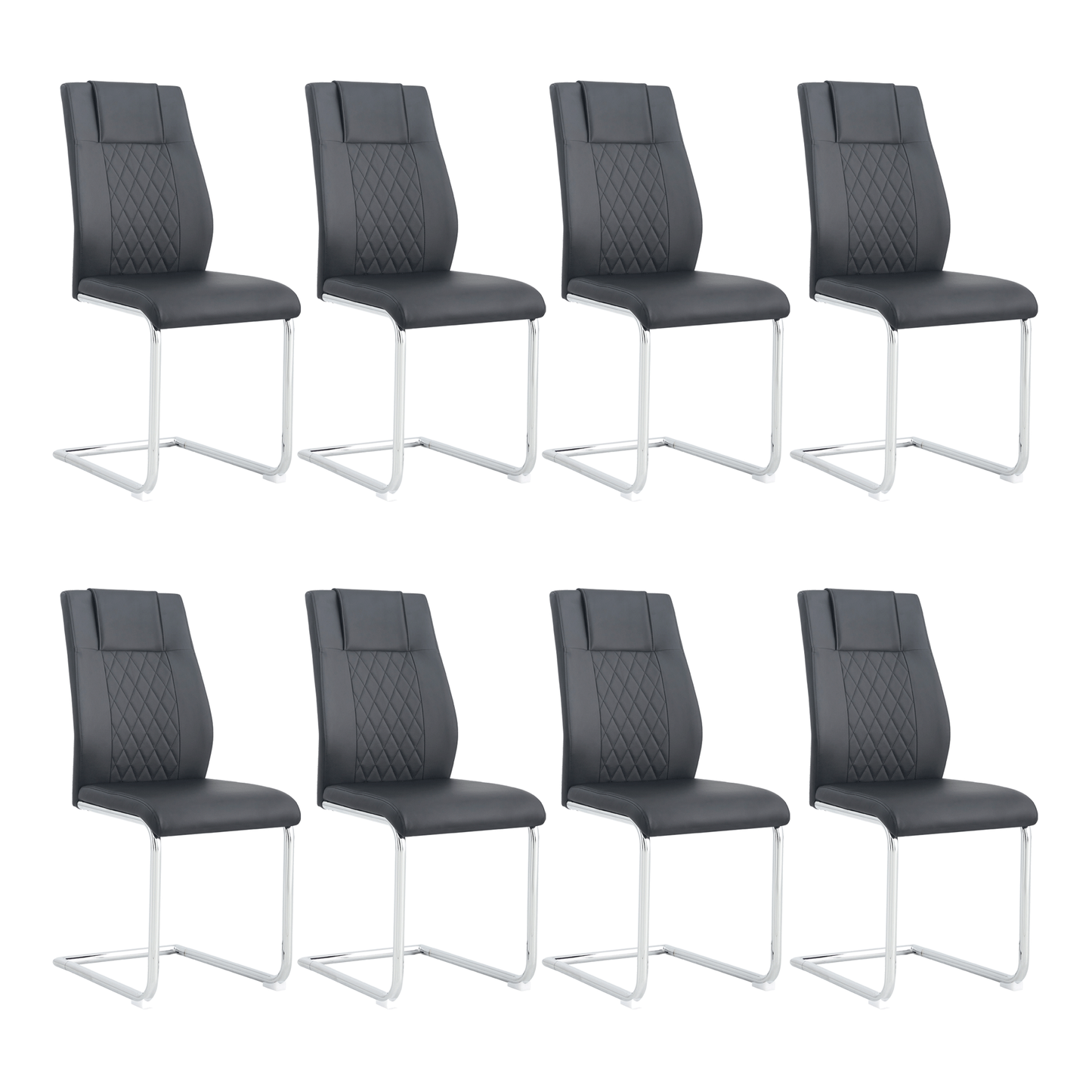 Sudica Upholstered Dining Chairs Set of 8 PU Leather Dining Room Chair with Silver Metal Legs，Black