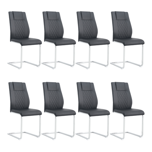 Sudica Upholstered Dining Chairs Set of 8 PU Leather Dining Room Chair with Silver Metal Legs，Black