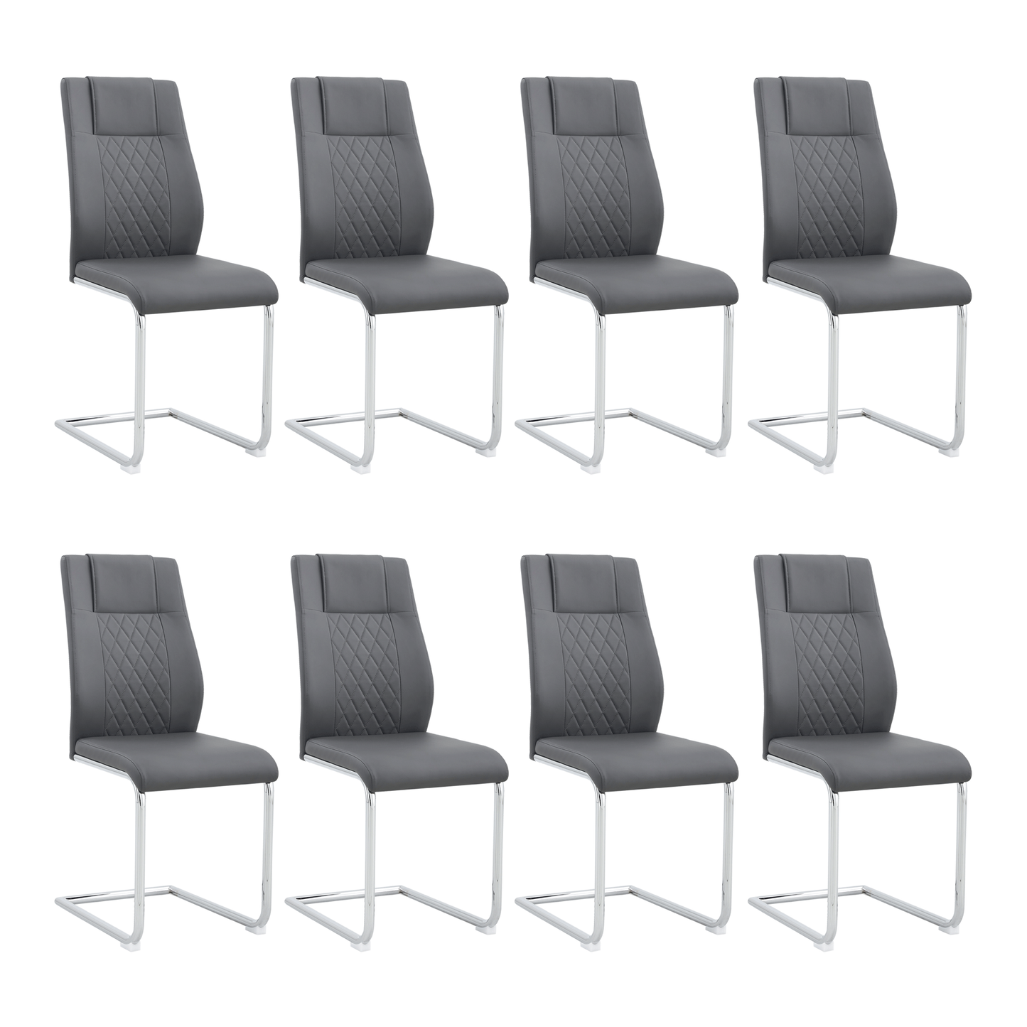 Sudica Upholstered Dining Chairs Set of 8 PU Leather Dining Room Chair with Silver Metal Legs,Dark Gray