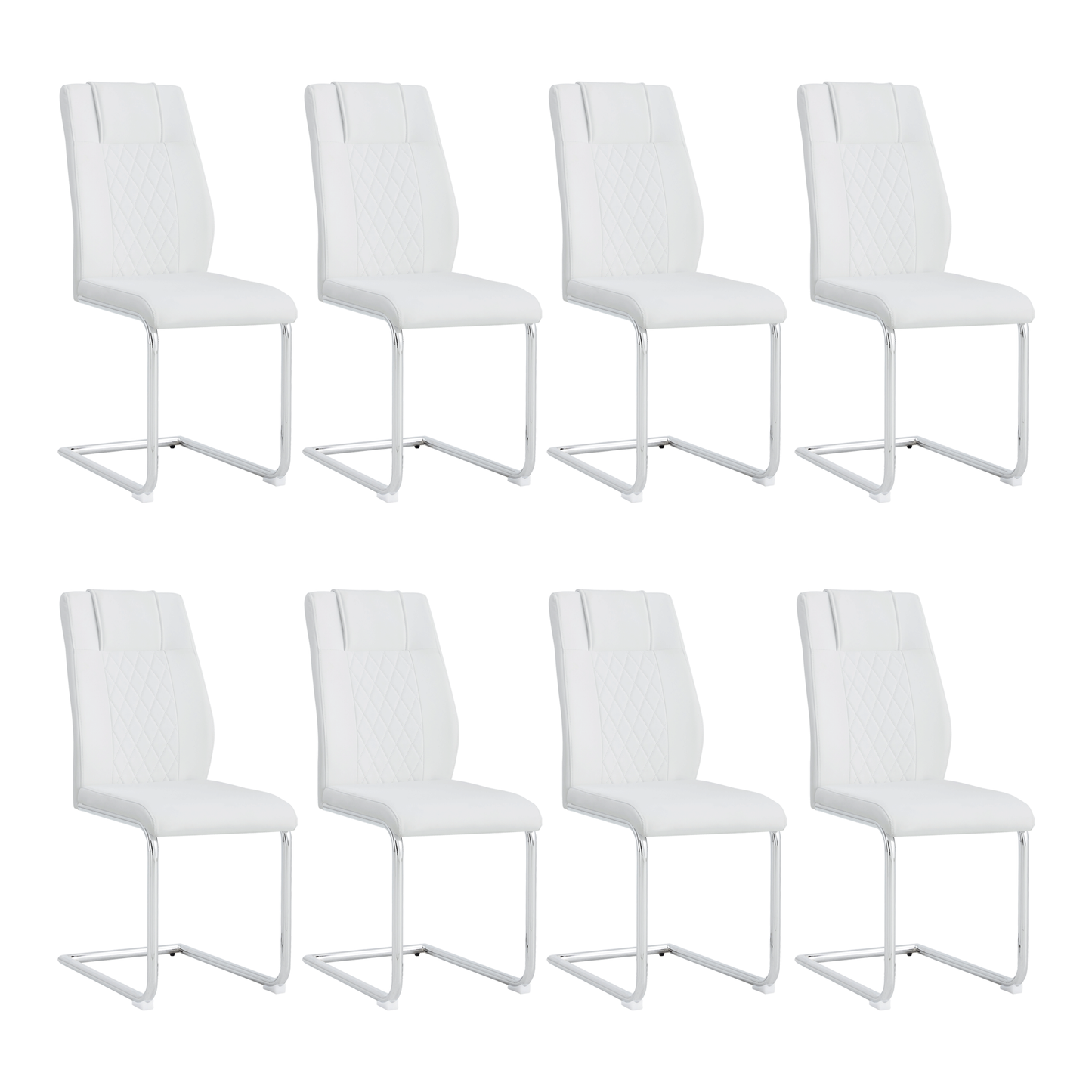 Sudica Upholstered Dining Chairs Set of 8 PU Leather Dining Room Chair with Silver Metal Legs，White