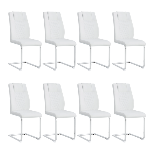 Sudica Upholstered Dining Chairs Set of 8 PU Leather Dining Room Chair with Silver Metal Legs，White