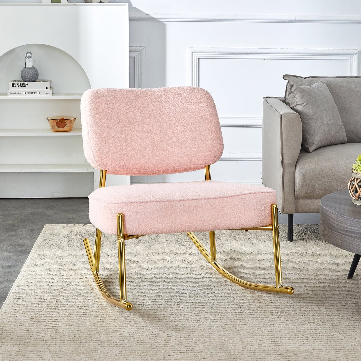 Sudica Velvet Rocking Accent Chairs with Metal Legs, Upholstered Modern Armless Rocker Chair for Bedroom,Pink