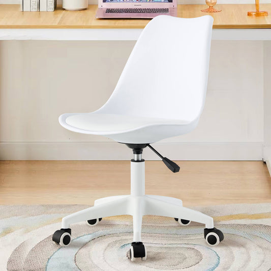 Sudica White PVC Office Chair with Padded Seat Clear Rolling Desk Chair for Bedroom