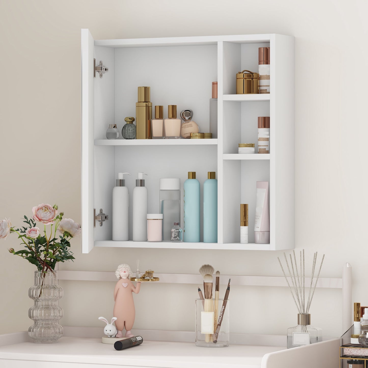 Bathroom Wall Mirror Cabinet, Sudica Medicine Cabinet with Single Door White Storage with Mirrors