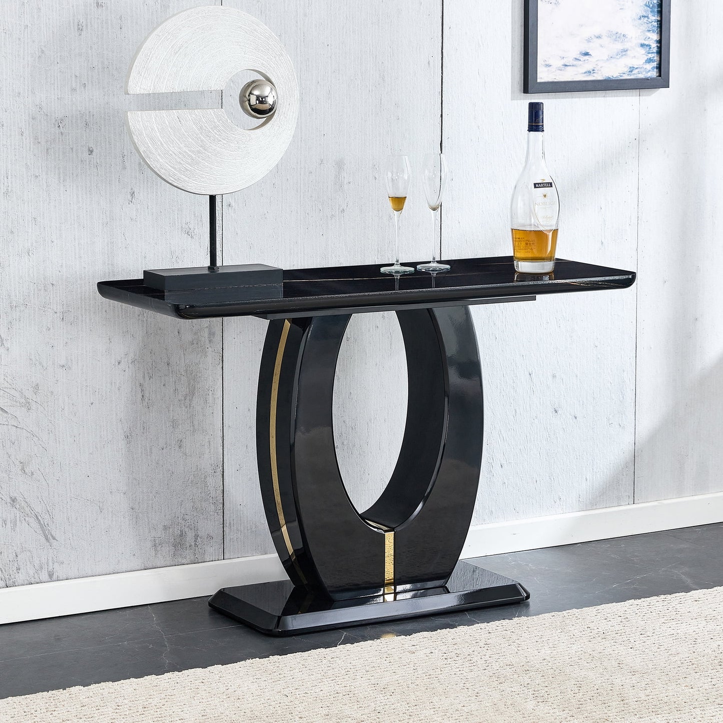 Sudica Marble Bar Table, 29.5" Counter Height Table with MDF Base Faux Marble Kitchen Pub Table, Black