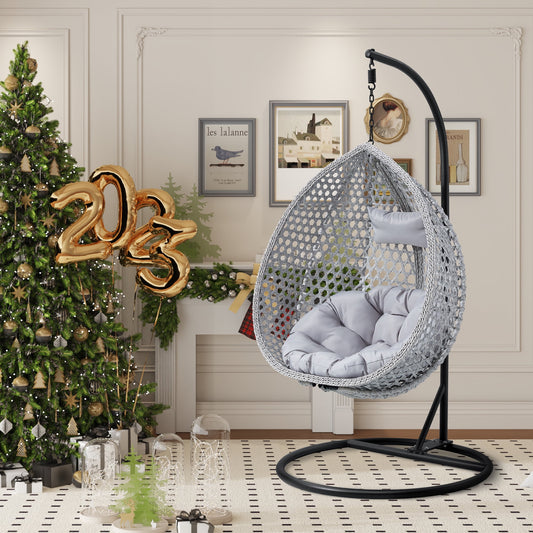 Sudica Egg Swing Chair with Stand Patio Soft Cushion Rattan Wicker Hanging Egg Chair for Bedroom, Garden 350lbs Capacity£¬ Gray