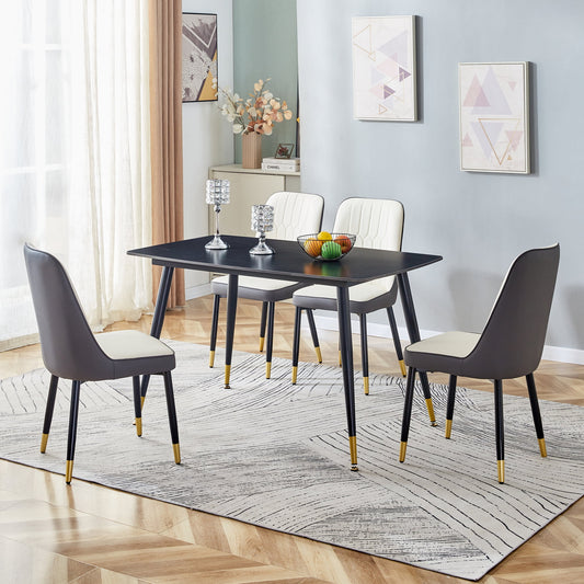 Sudica 5-Piece Kitchen Dining Table Set,Black Faux Marble Dining Tabletop with 4 Faux Leather Dining Room Chairs, White