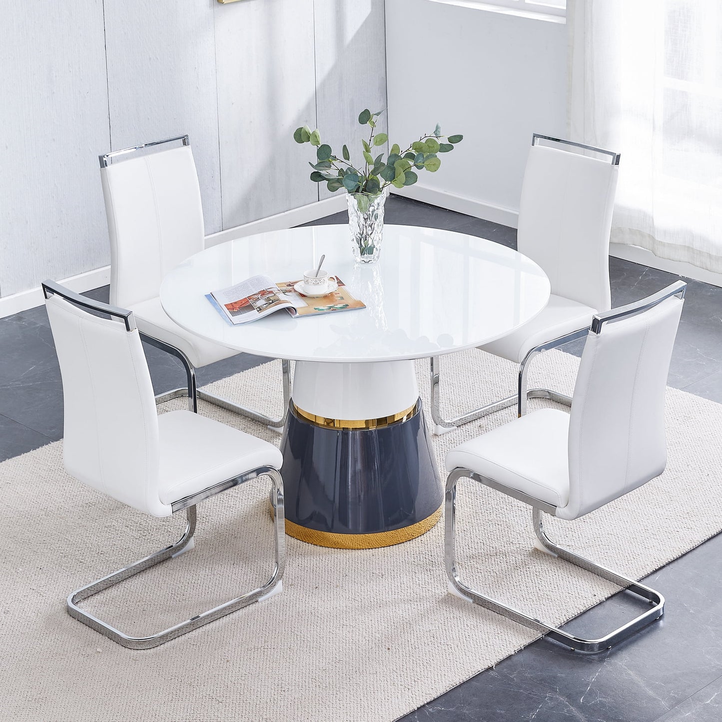 Sudica Round Dining Table 47" Kitchen Table Modern Circular Tabletop for Dining Room, White