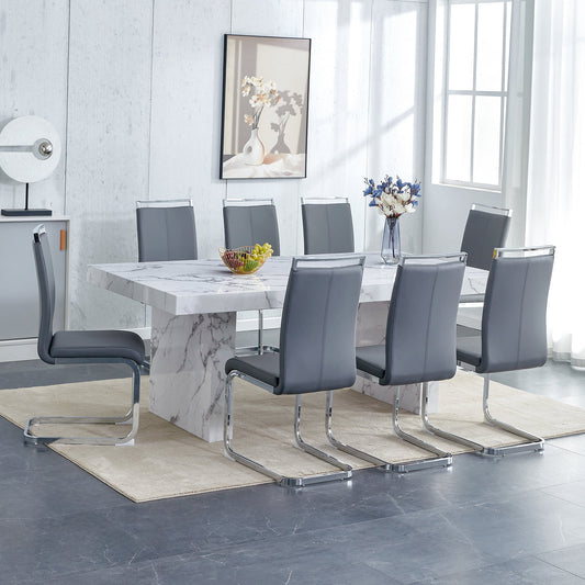 Sudica Dining Table Set for 8, 78" Faux Marble Dining Table with Leather Kitchen Chairs for Dining Room,Gray