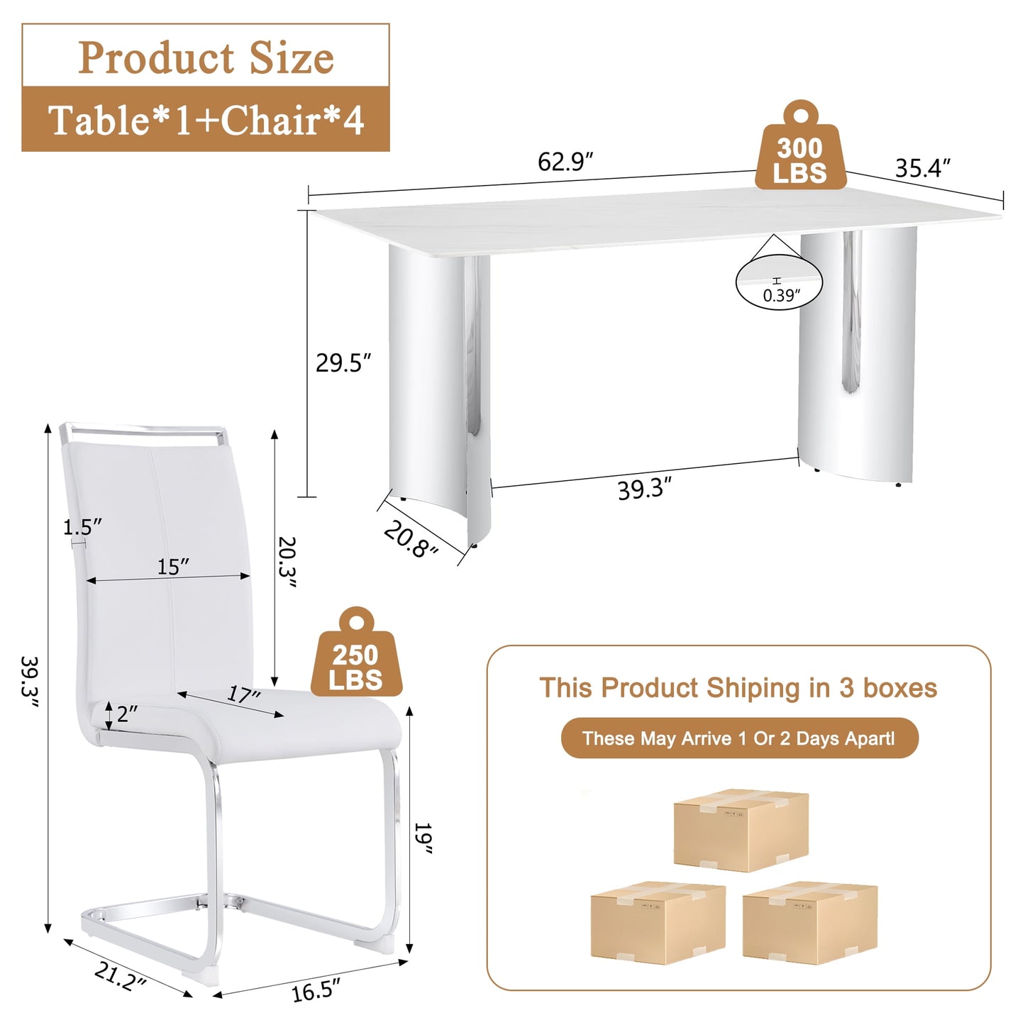 Dining Table Set for 4£¬Sudica 63" Faux Marble White Rectangular Dining Table and Upholstered PU Leather Dining Room Chairs for Kitchen,White