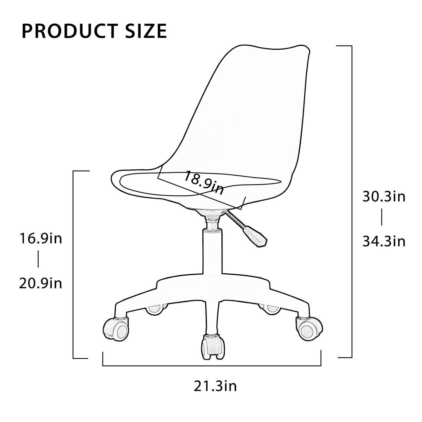 Sudica White PVC Office Chair with Padded Seat Clear Rolling Desk Chair for Bedroom