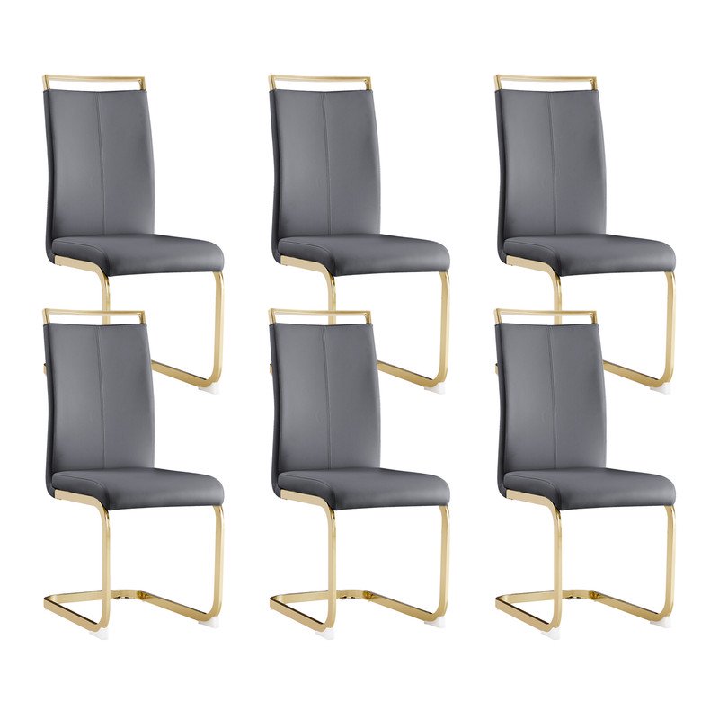 Modern Dining Chairs Set of 6 Sudica Faux Leather Dining Room Chairs with Golden Legs High Back Chair,Grey