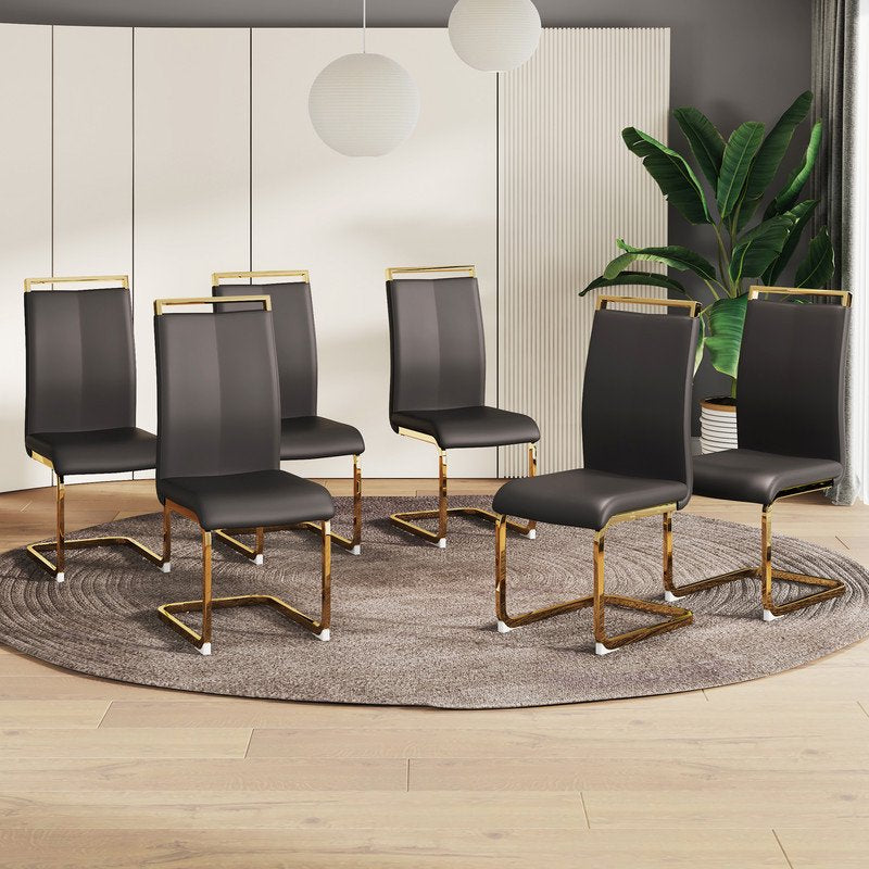 Modern Dining Chairs Set of 6 Sudica Faux Leather Dining Room Chairs with Golden Legs High Back Chair,Black