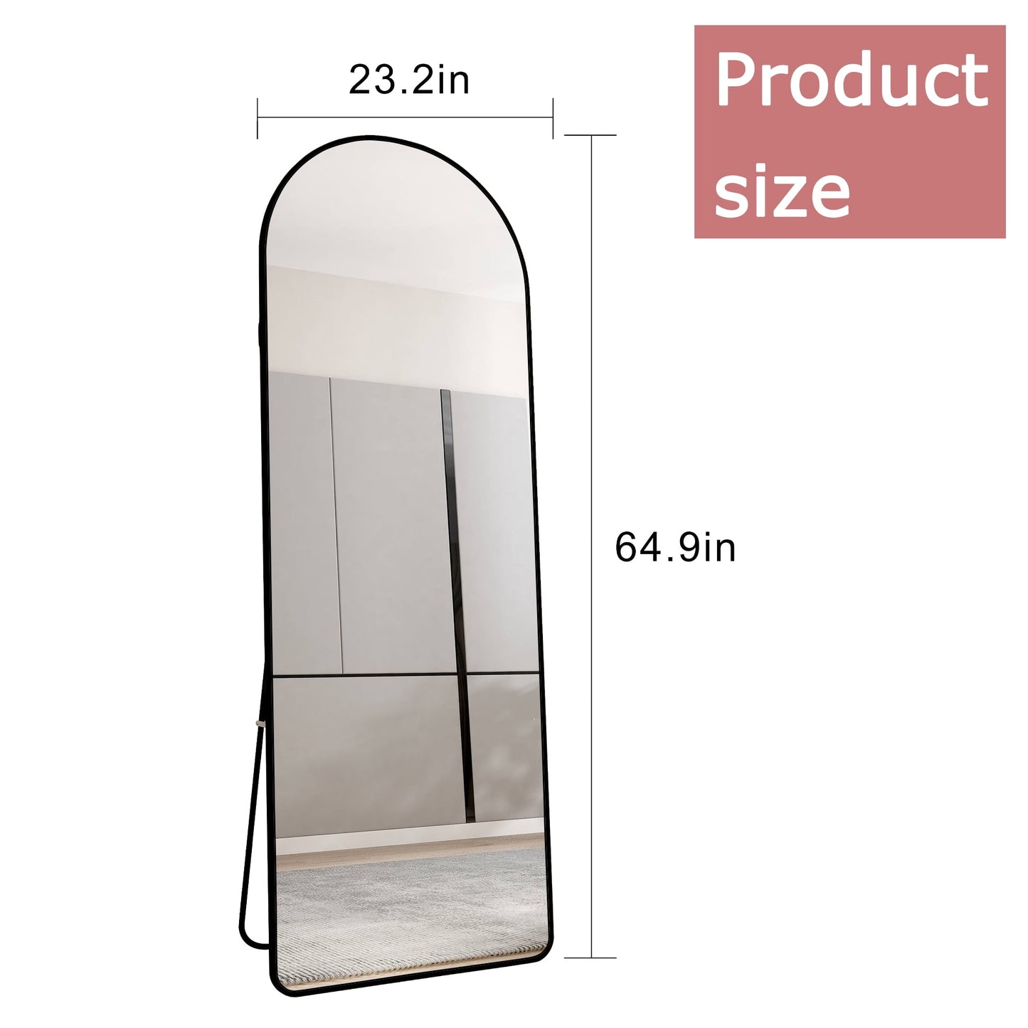 Sudica Black Arched Floor Mirror 65"x23" Wall Full Length Body Mirror with Stand for Living Room