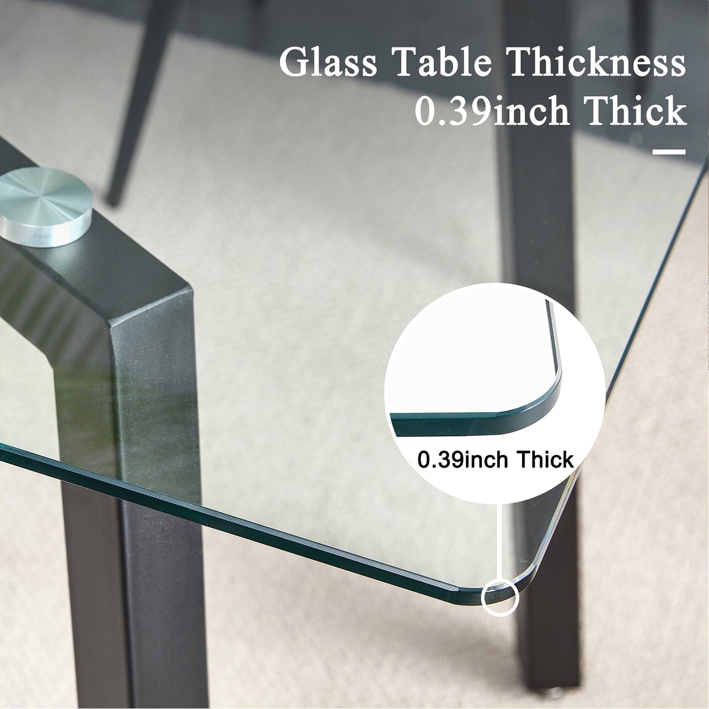 51" Glass Dining Table for 4, Sudica Clear Tempered Glass Modern Rectangular Kitchen Table with Metal Legs