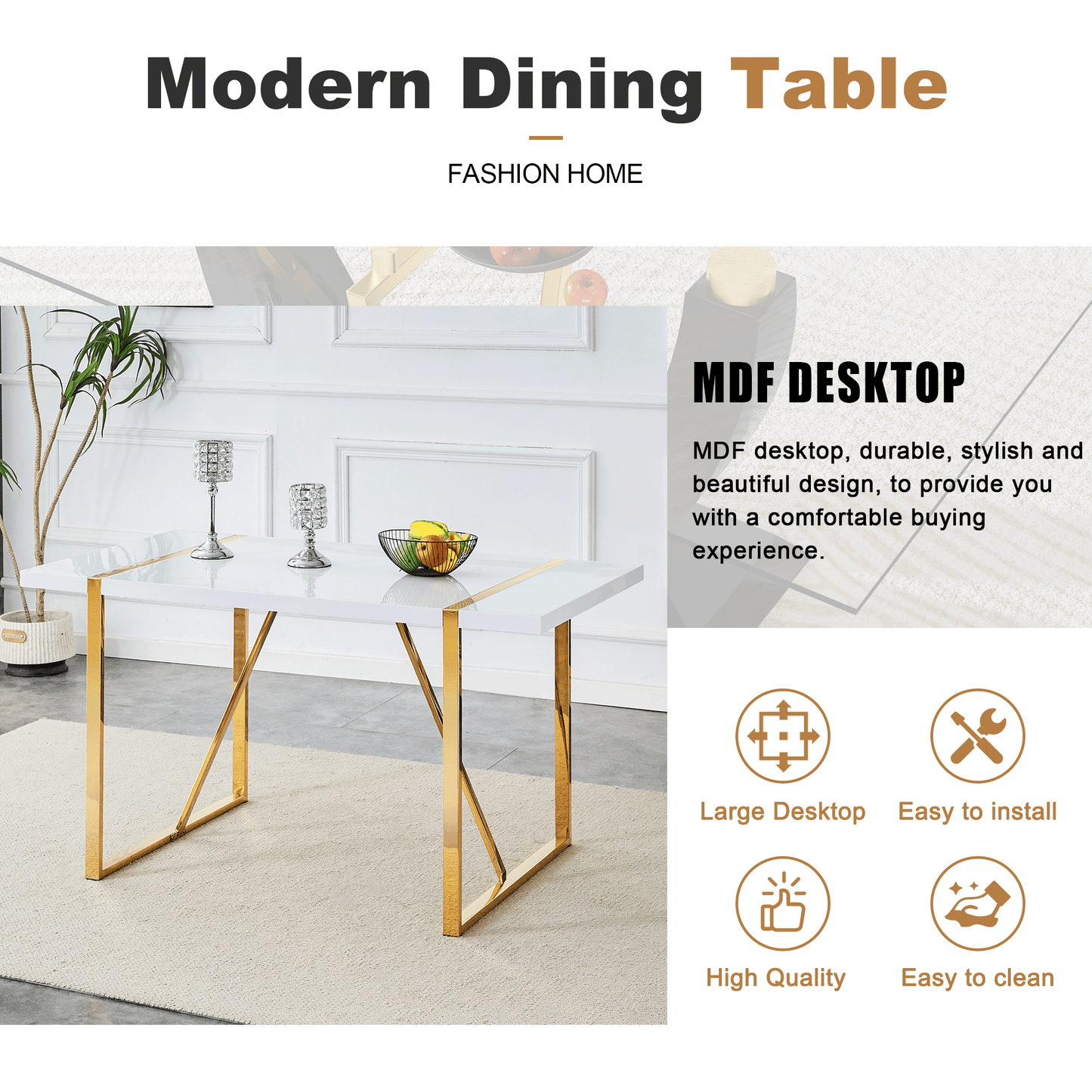 Sudica Dining Table Set for 4£¬Faux Marble White Rectangular Dining Table and PU Leather Dining Room Chairs for Kitchen, White