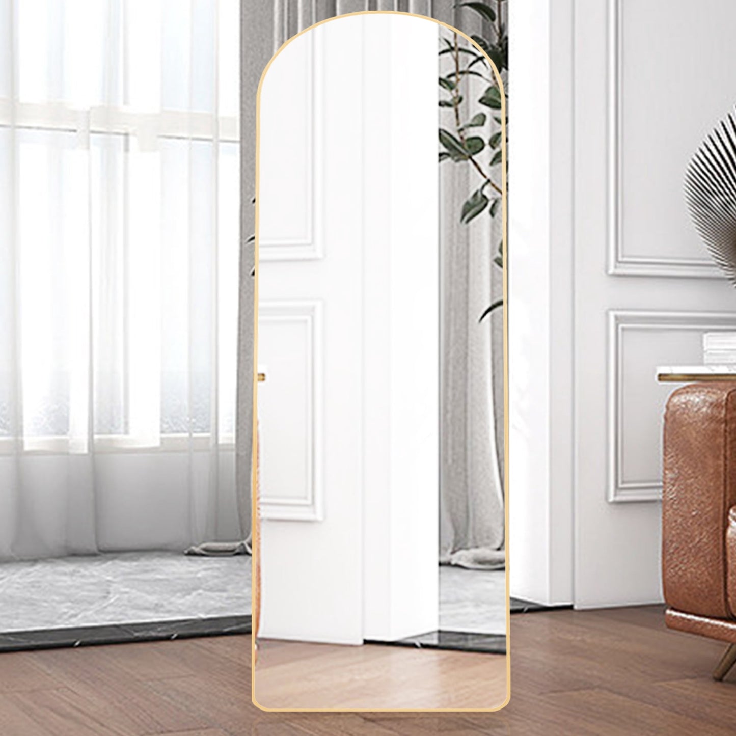 Sudica Arched Full Length Mirror 60"x16.5" Gold Frame Full Body Mirror with Stand for Living Room, Gold