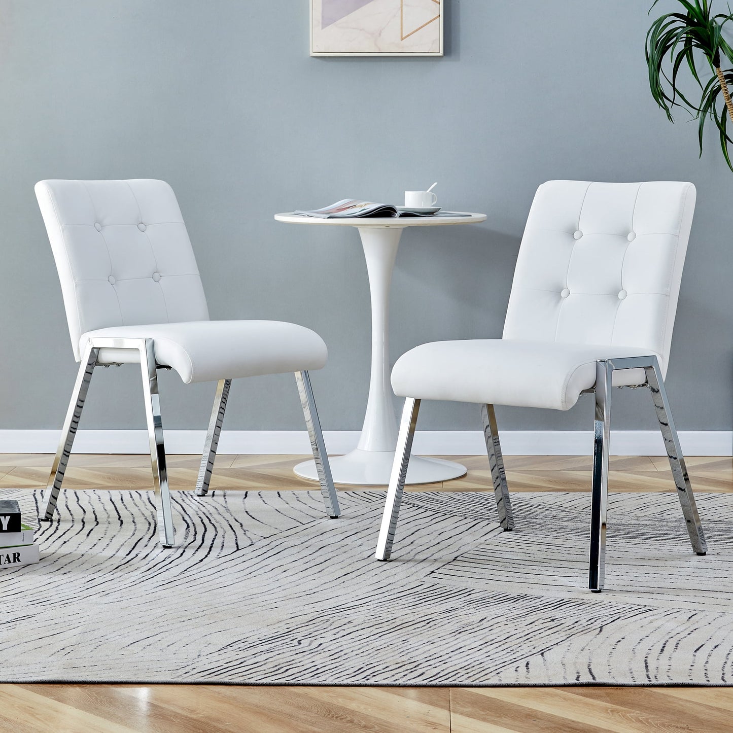 Sudica Set of 2 Dining Room Chairs Upholstered Tufted Mid-Century Modern Kitchen Chairs with Chomon Legs, White(chairs only)