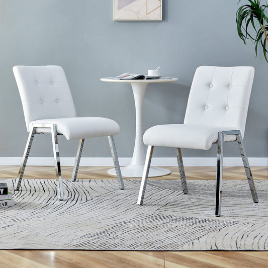 Sudica Set of 2 Dining Room Chairs Upholstered Tufted Mid-Century Modern Kitchen Chairs with Chomon Legs, White(chairs only)