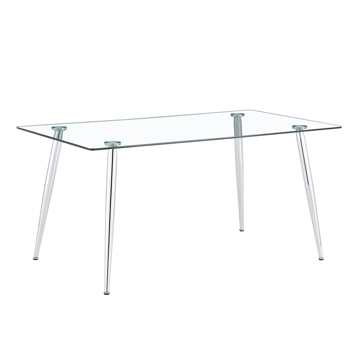 Tempered Glass Dining Table for 4, Sudica 51" Modern Rectangular Glass Kitchen Table with 4 Silver Plating Metal Legs