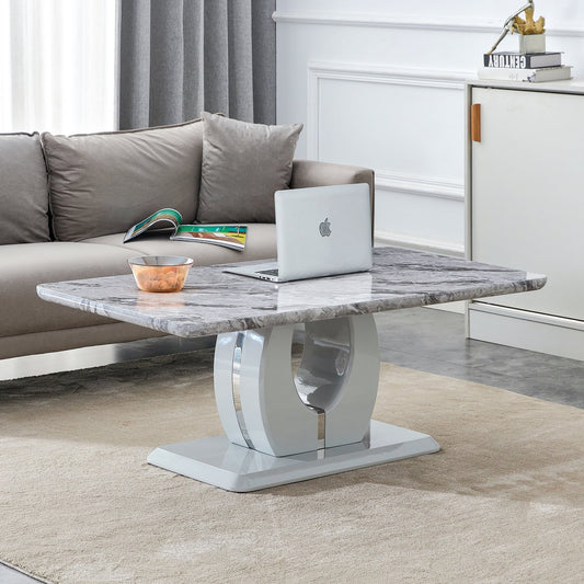 Marble Coffee Table Sudica Modern Rectangular Center Table with U-Shape Base for Living Room, Gray