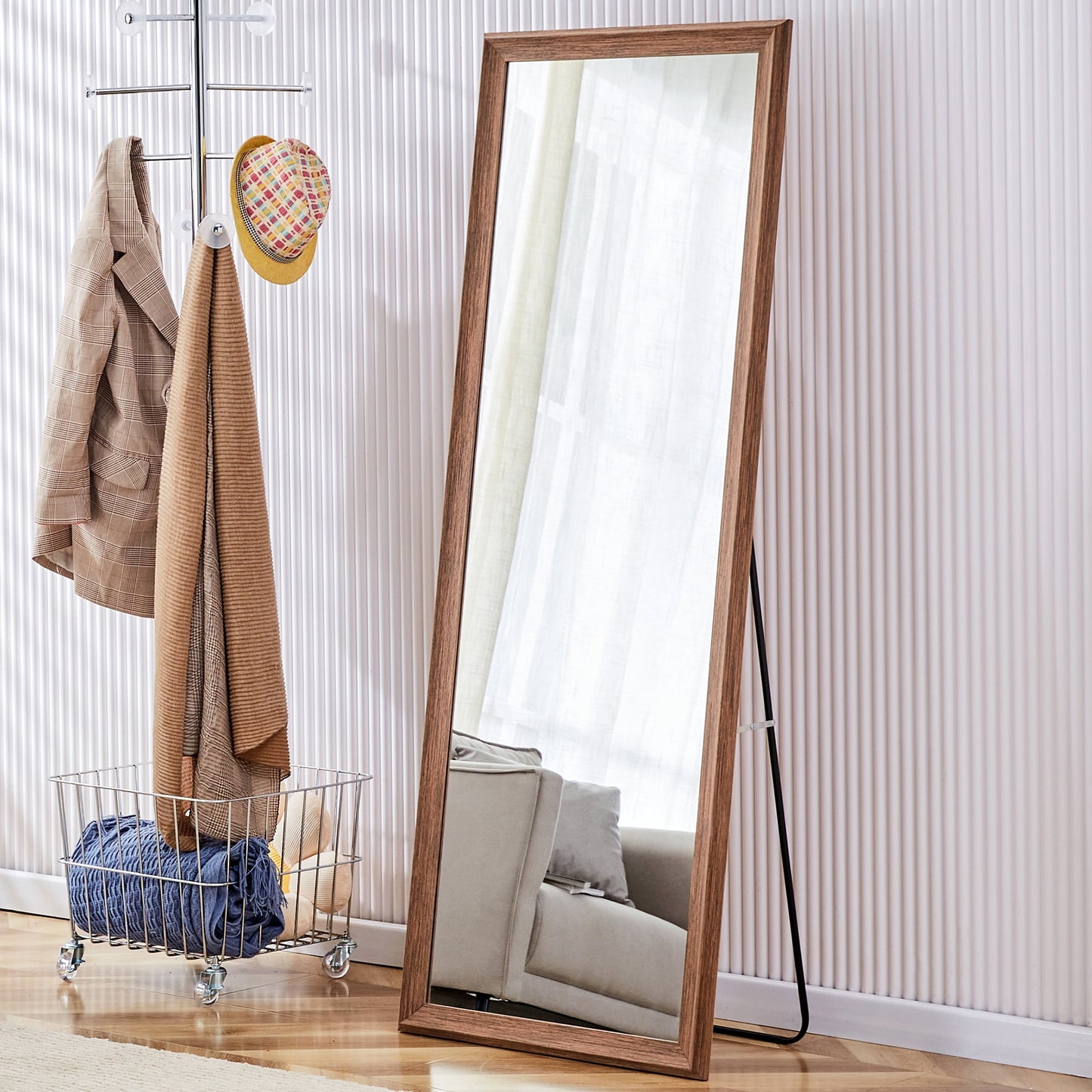 Sudica Wooden Floor Mirror 65"x22.8" Rectangular Full Body Standing Mirror for Living Room, Walnut