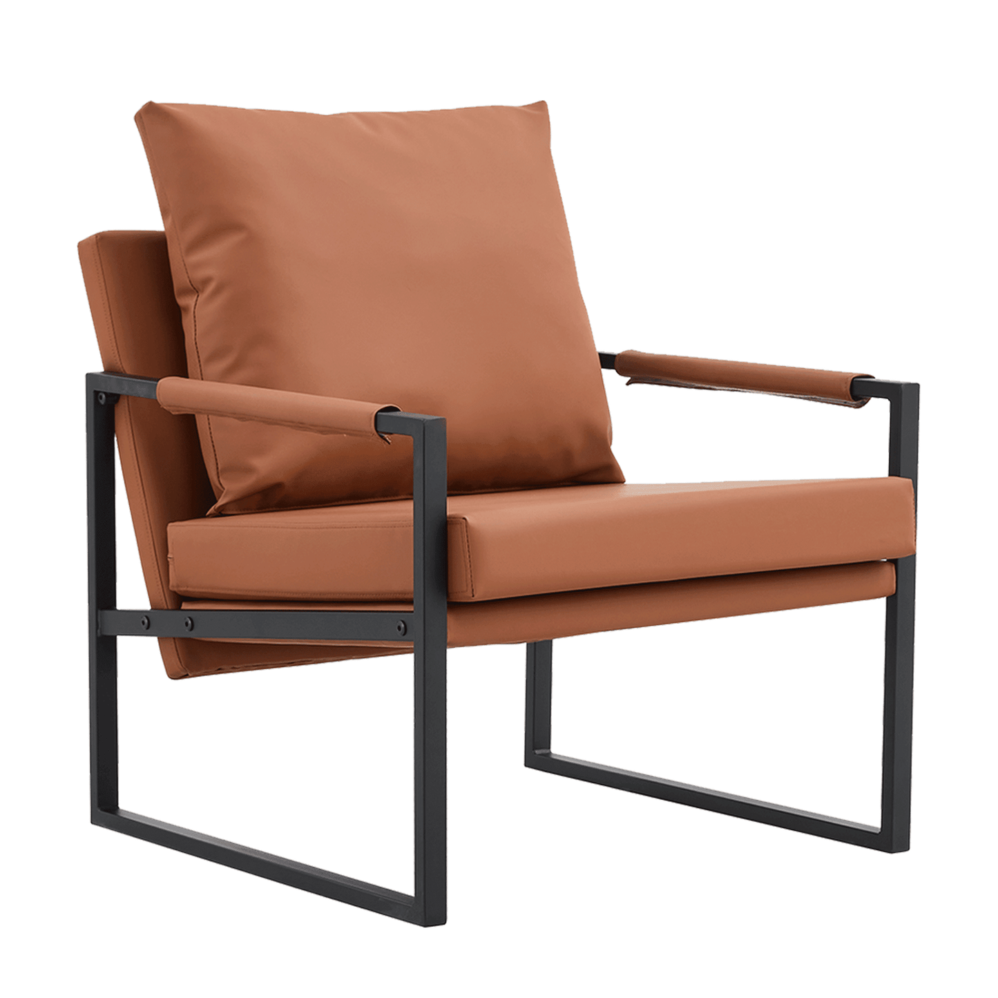 Mid-Century Accent Chair Metal Frame Faux Leather Reading Arm Chair for Living Room and Bedroom, Brown