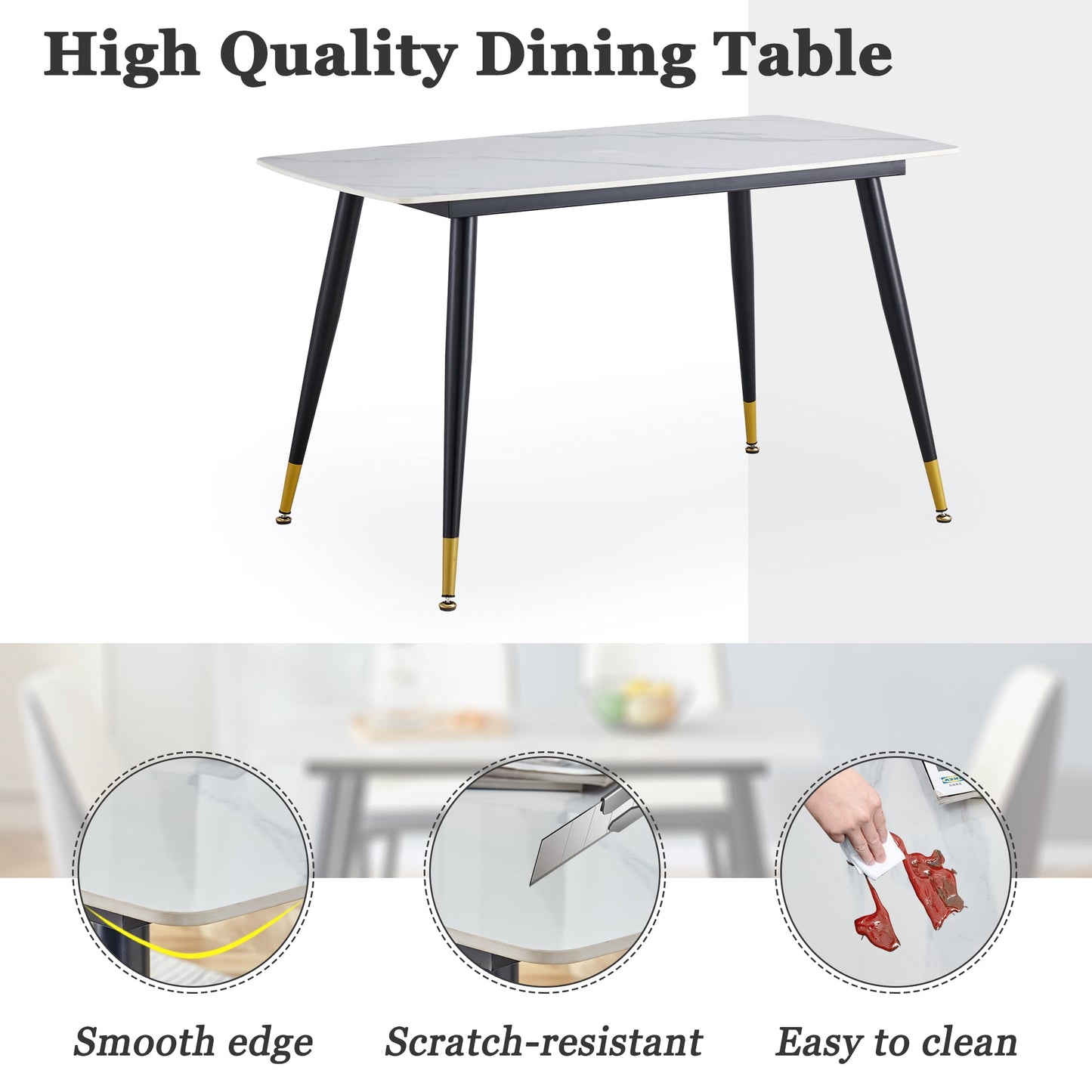 Sudica Dining Table 48" Rectangle Faux Marble Kitchen Dining Room Table with Metal Legs, White