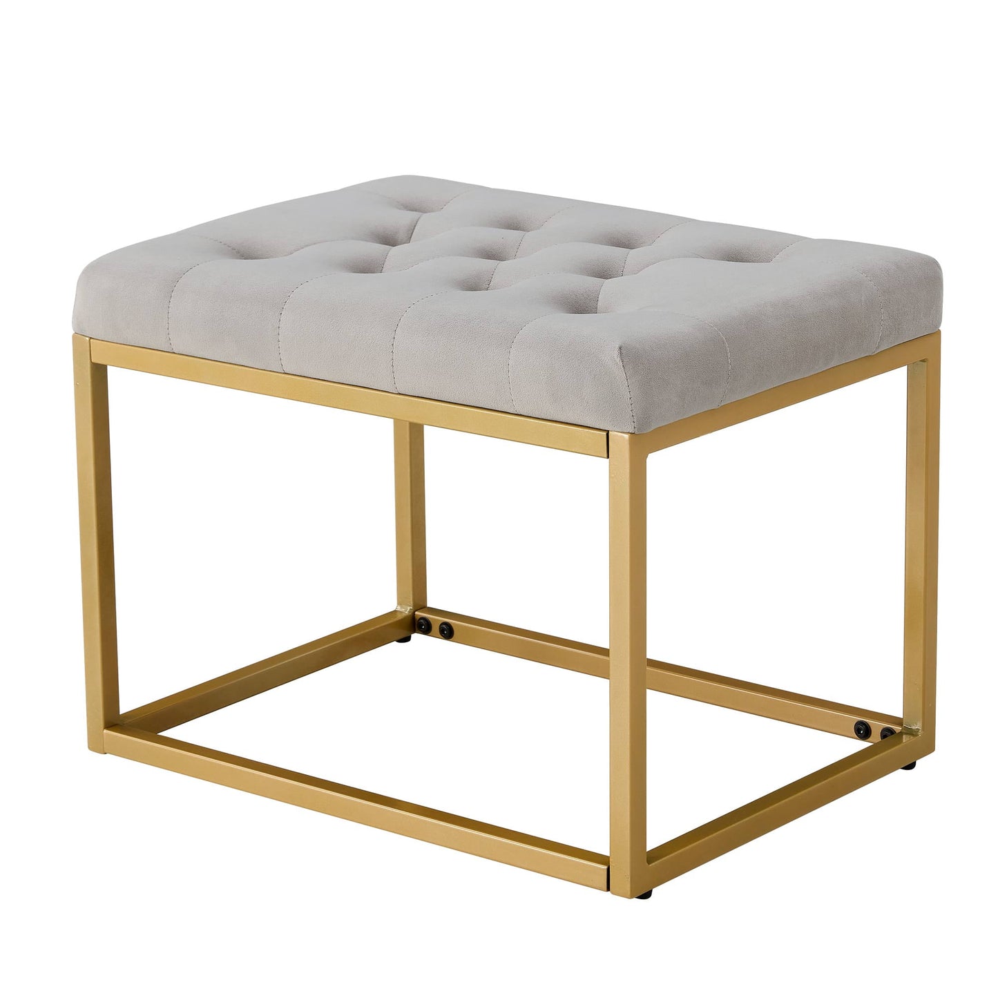 Sudica Velvet Bathroom Vanity Stool Square Tufted Padded Small Bench Upholstered Ottoman with Metal Frame for Bedroom Hallway