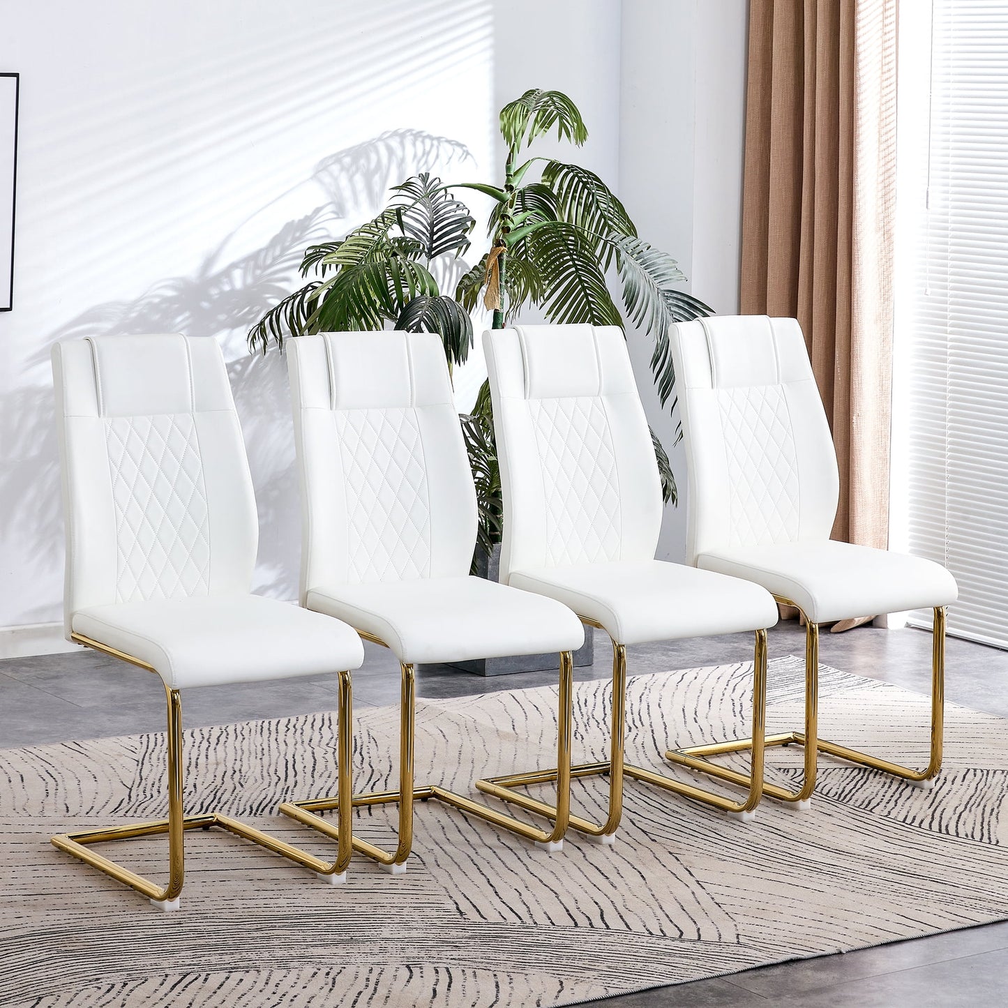 Sudica Upholstered Dining Chairs Set of 4 PU Leather Dining Room Chair with Golden Metal Legs£¬White