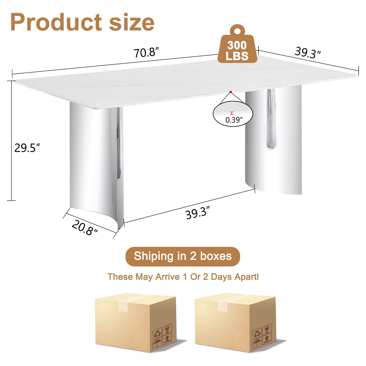 Sudica Marble Dining Table,71" MDF Kitchen Table with Chrome Plate Metal Base for 6-8 People,White