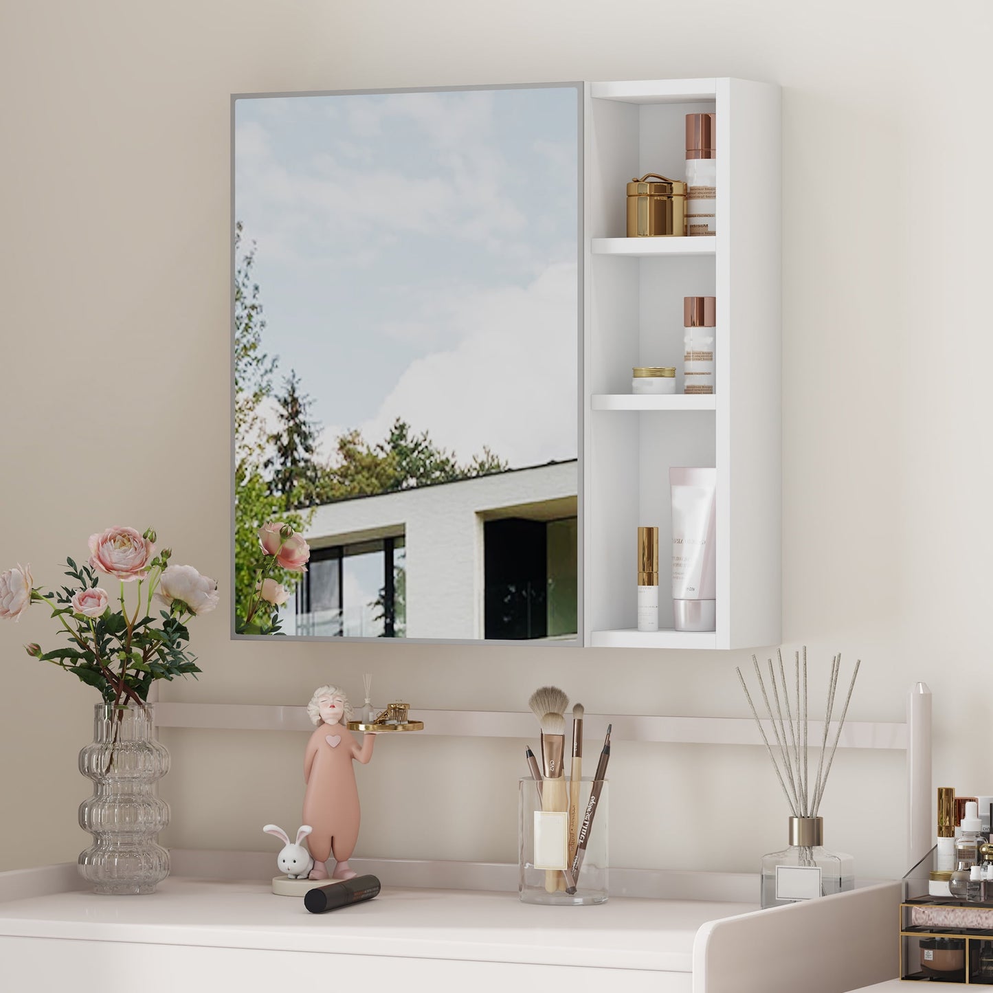 Bathroom Wall Mirror Cabinet, Sudica Medicine Cabinet with Single Door White Storage with Mirrors