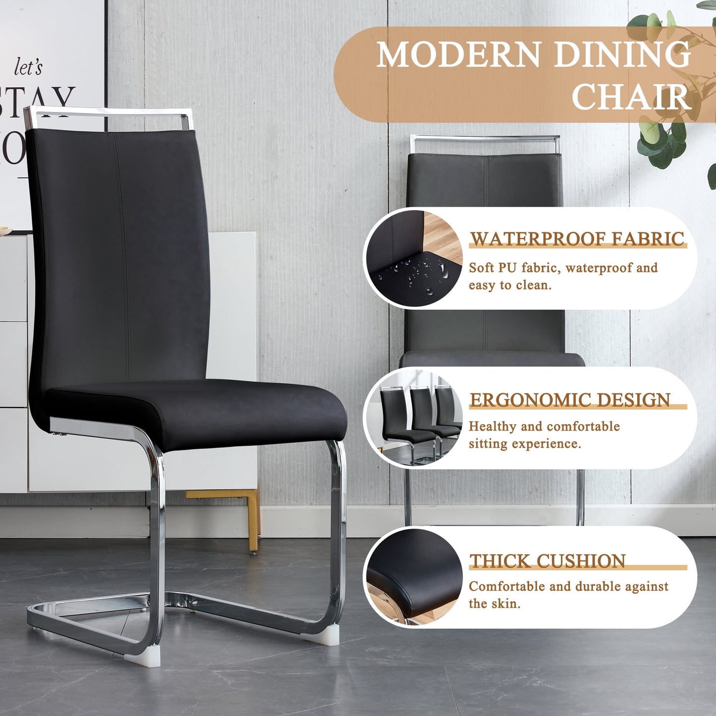 Dining Table Set for 4£¬Sudica 63" Faux Marble White Rectangular Dining Table and Upholstered PU Leather Dining Room Chairs for Kitchen,Black