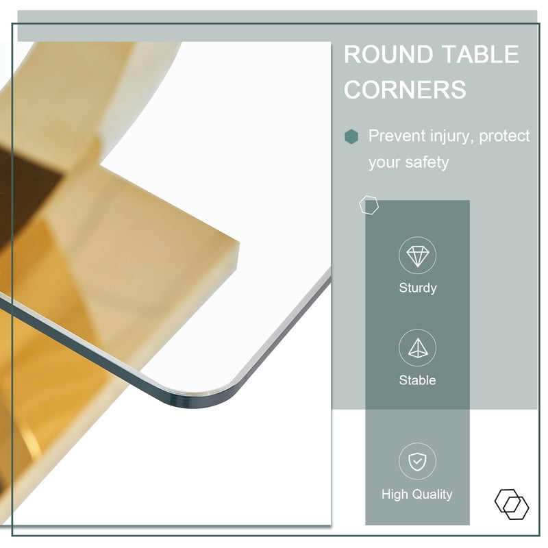 Sudica Modern Glass Dining Table, 63 inch Large Dining Room Table with Golden U shape Base for Kitchen