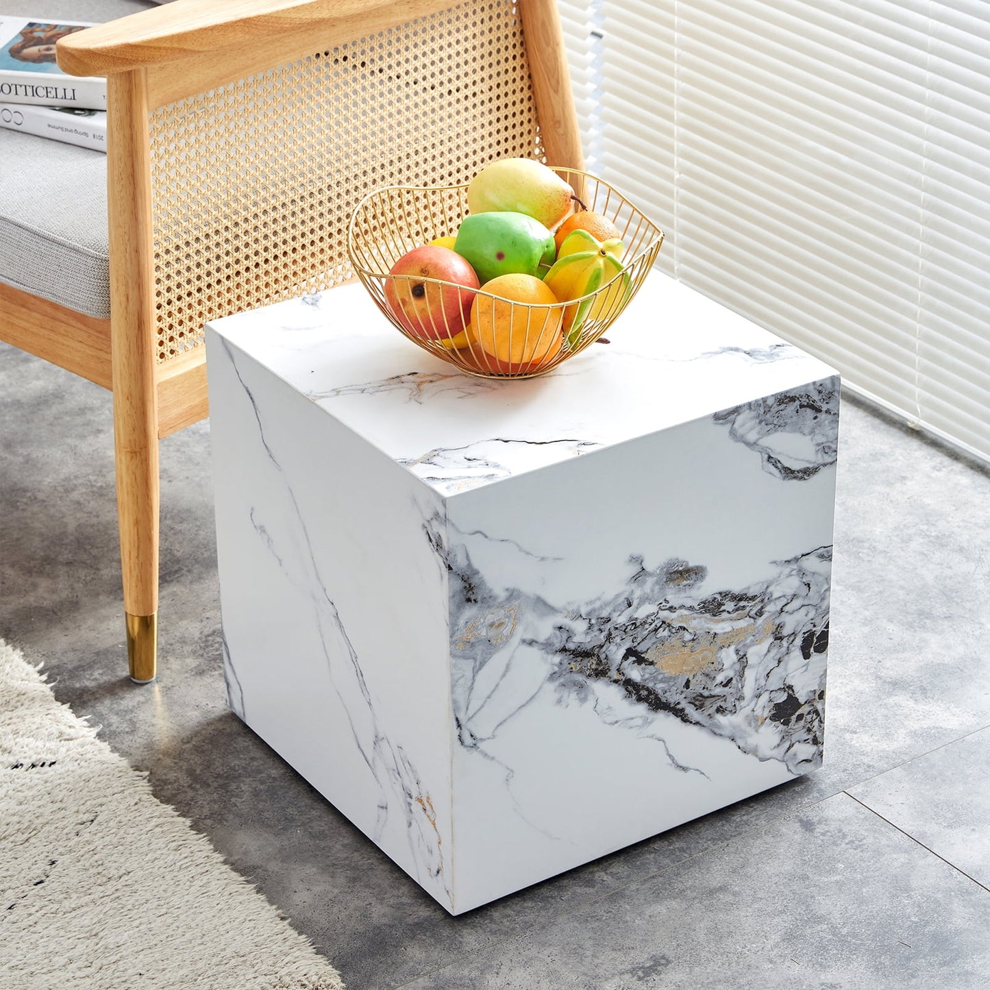 Sudica White Marble End Table Cube Side Coffee Table for Living Room, Bedroom