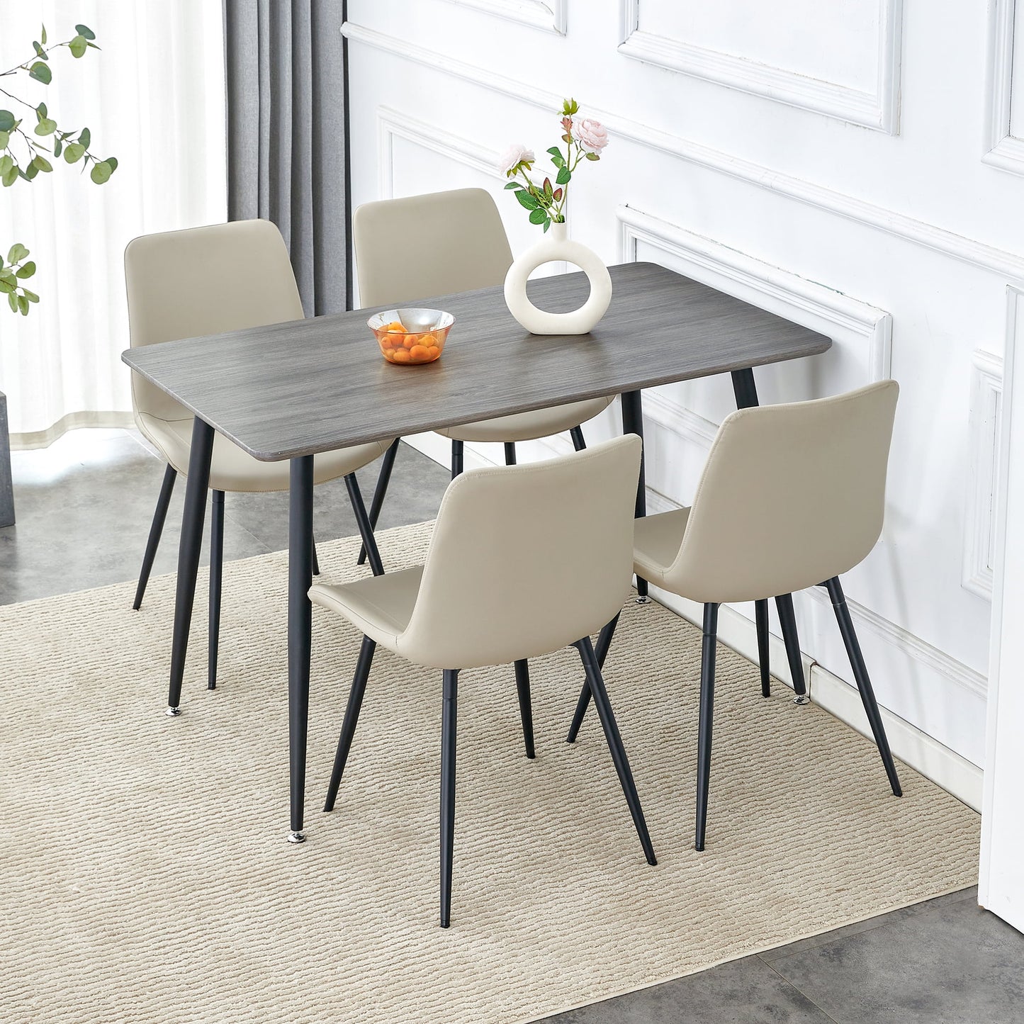 47.2" Compact Dining Table Set, Sudica Modern Wooden Kitchen Table with Upholstered Faux Leather Dining Chairs, Gray